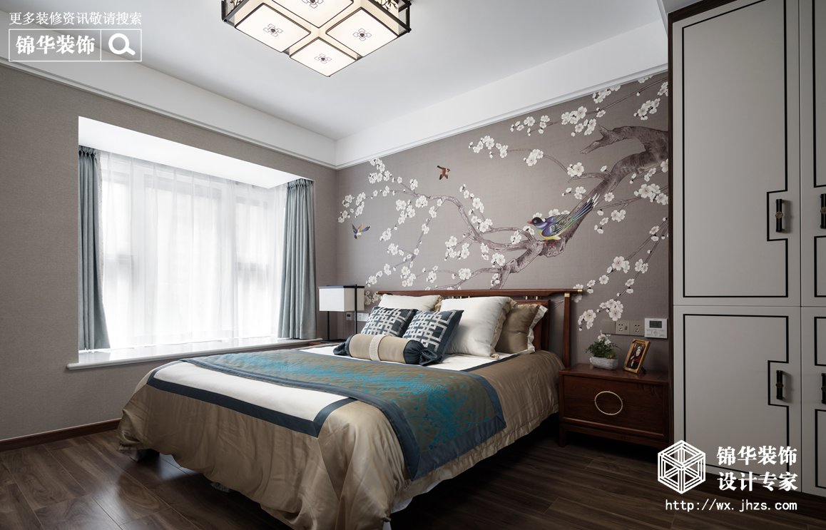 新中式风格-瑷颐湾-两室两厅-89平-卧室-装修实景效果图
