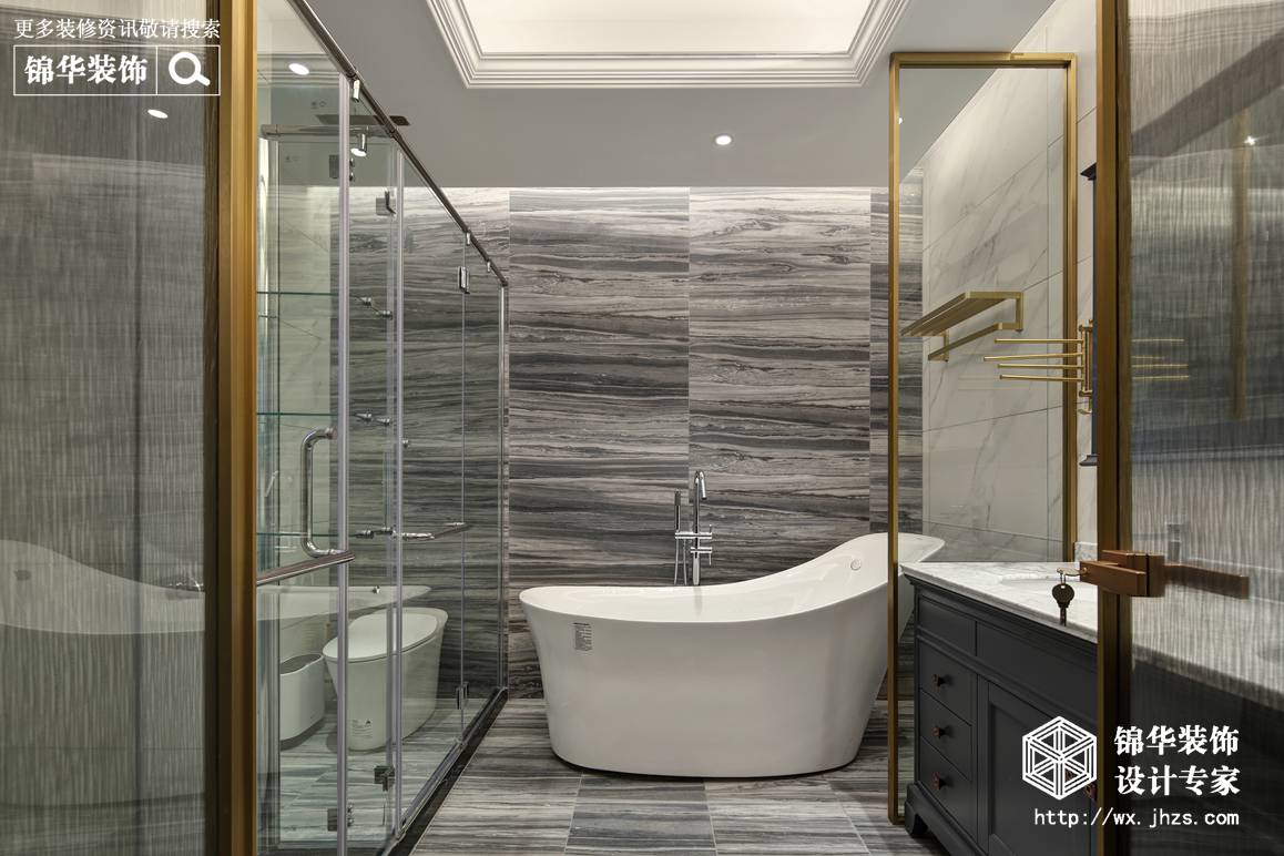 美式轻奢-印象剑桥-别墅-540平-卫生间-装修实景效果图   
