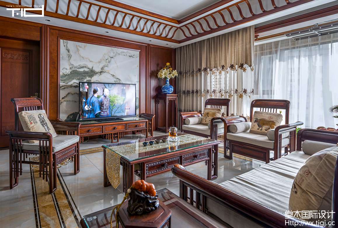 中式风格-西水东-大平层-179平-客厅-装修实景效果图