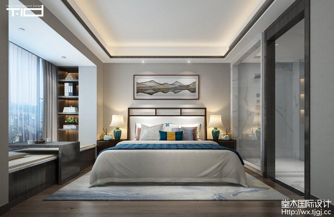 新中式风格-路劲天御-大平层-285平-卧室-装修效果图