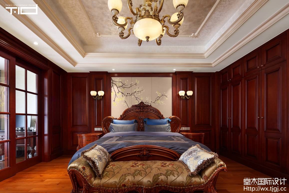 新中式风格-洛社上院-联排别墅-600平-卧室-装修实景效果图