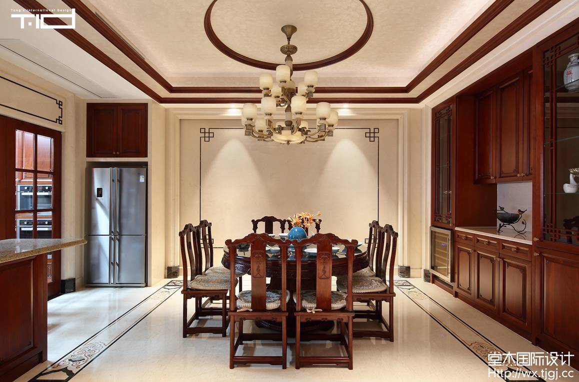 新中式风格-洛社上院-联排别墅-600平-餐厅-装修实景效果图