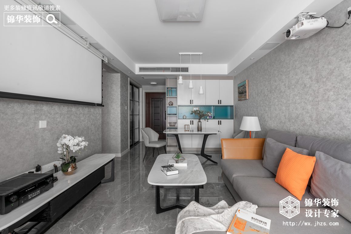 现代风格-绿地悦澜湾-两室两厅-89平-客厅-装修实景效果图   