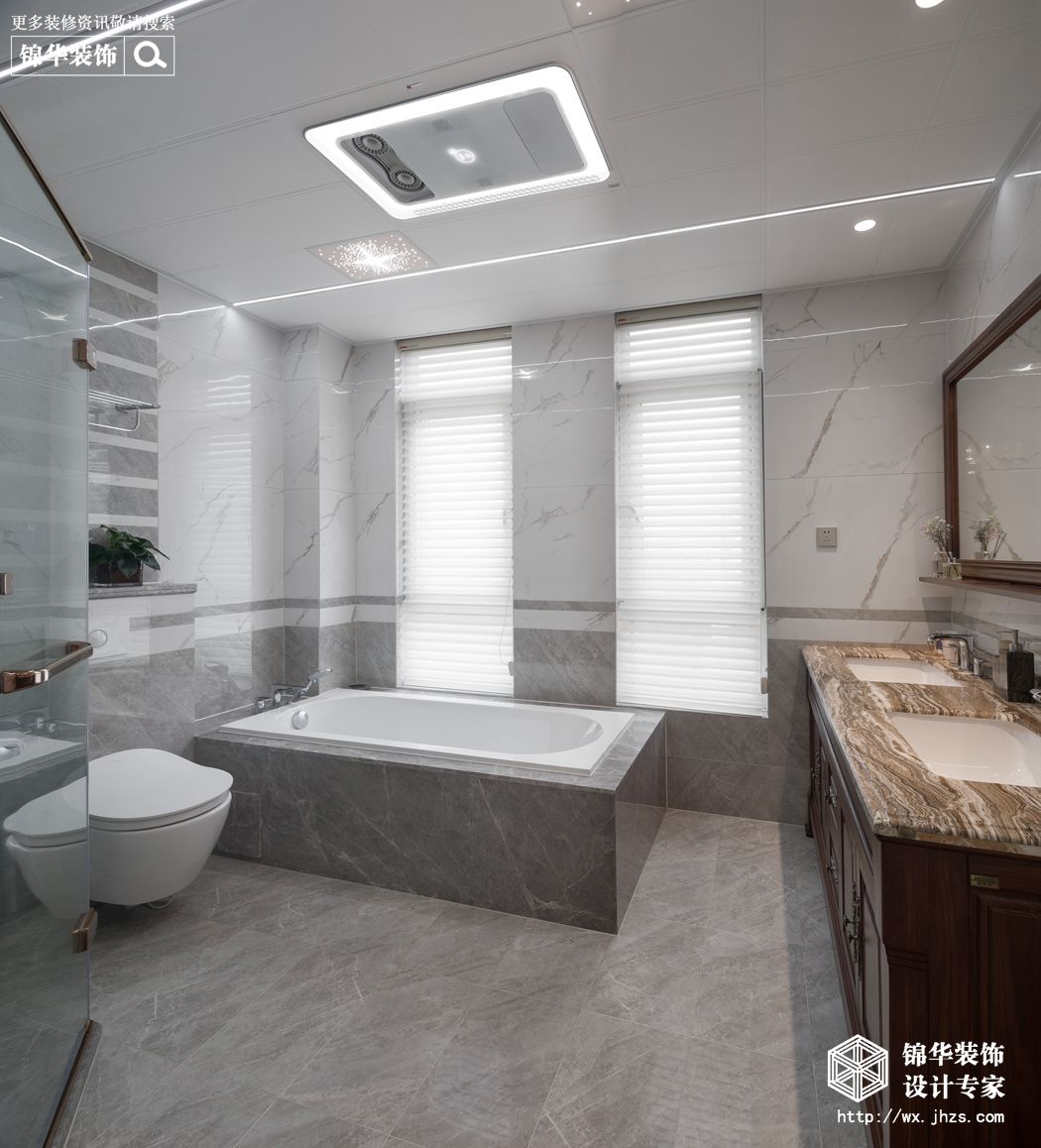 美式风格-万象九里-别墅-408平-卫生间-装修实景效果图   