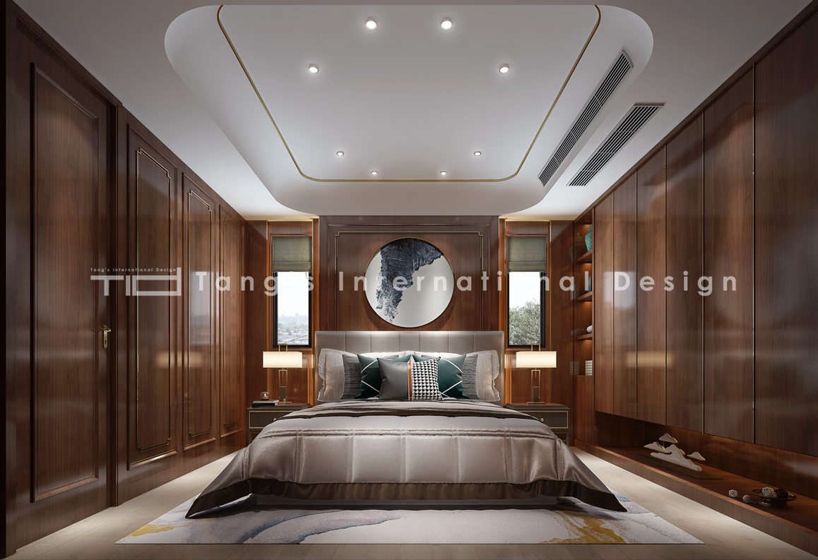 现代轻奢-印象剑桥-别墅-750平-卧室-装修效果图  