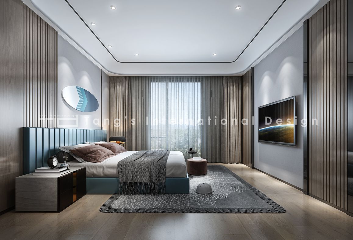 现代轻奢-印象剑桥-别墅-750平-卧室-装修效果图  