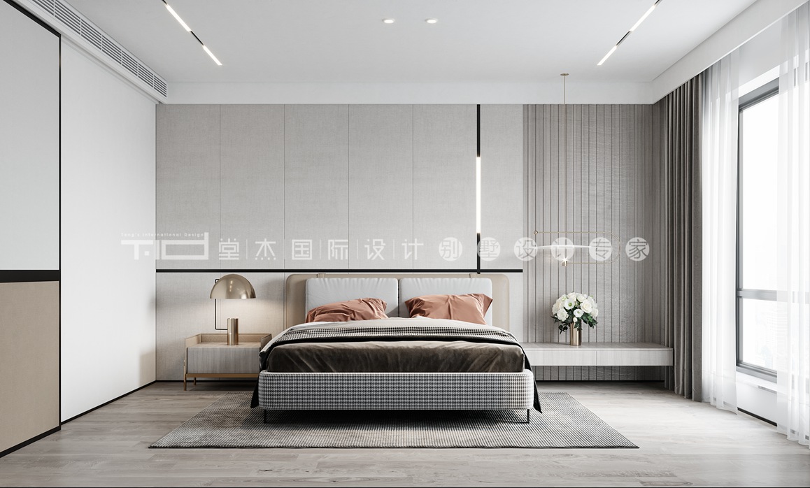 现代新中风格-优湖美地-复式-300平-卧室-装修效果图   