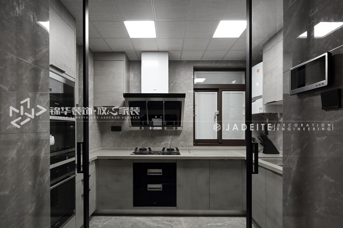 现代极简-保利中央公园-三室两厅-144平-厨房-装修效果实景图  