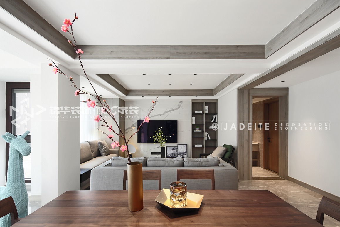 现代极简-保利中央公园-三室两厅-144平-客厅-装修效果实景图  