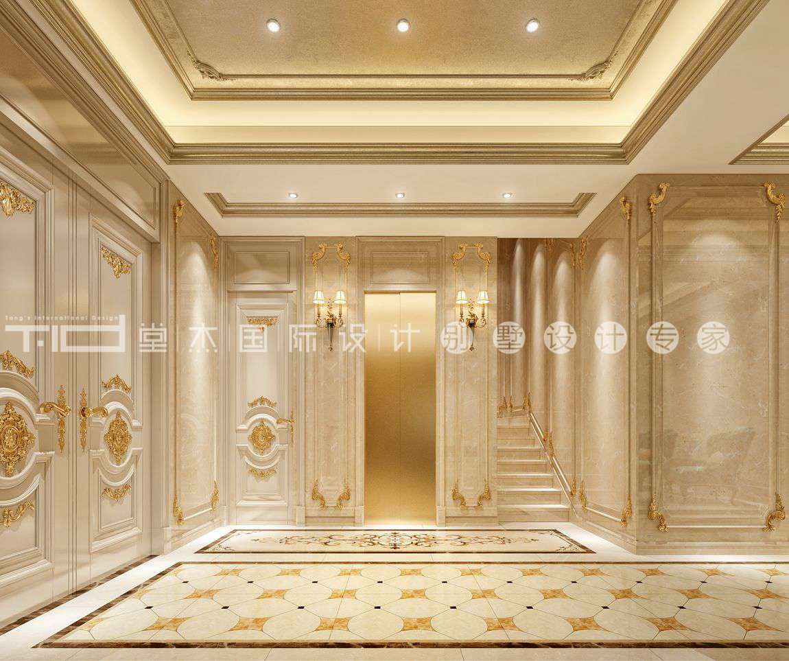 法式风格-华夏世纪锦园-联排别墅-1000平-电梯厅-装修效果图