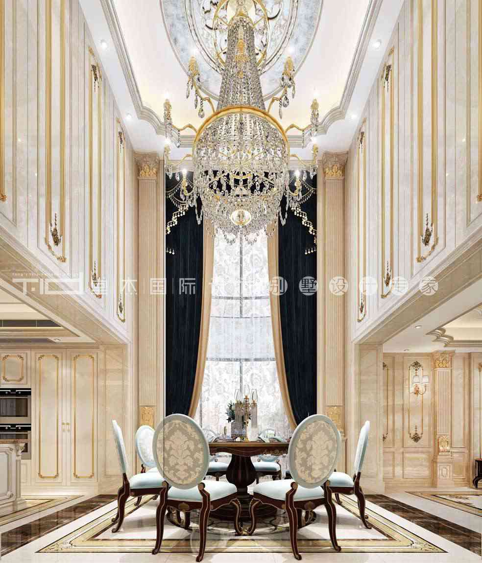 法式风格-华夏世纪锦园-联排别墅-1000平-餐厅-装修效果图