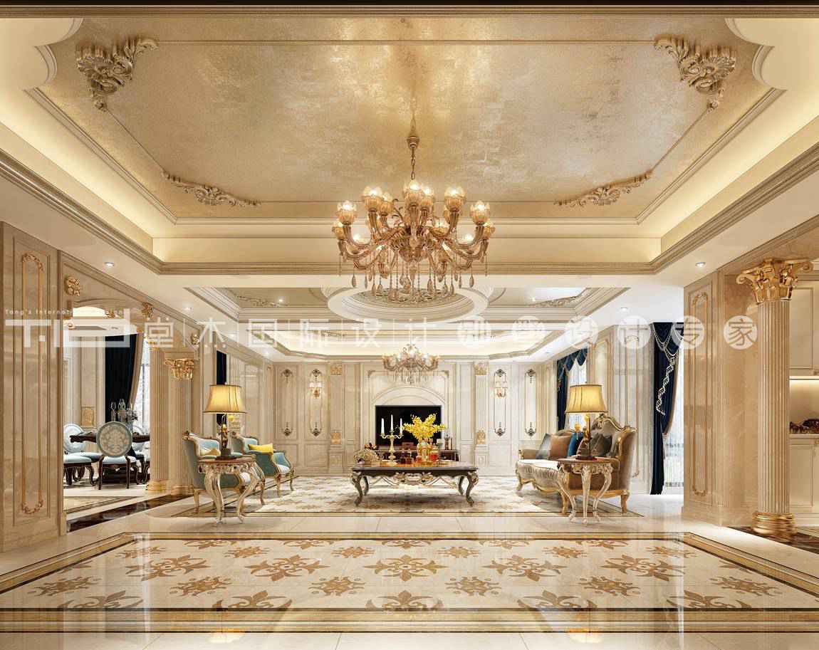 法式风格-华夏世纪锦园-联排别墅-1000平-客厅-装修效果图