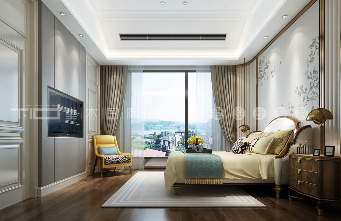 新中式风格-太湖锦绣园-独栋别墅-500平-卧室-装修效果图