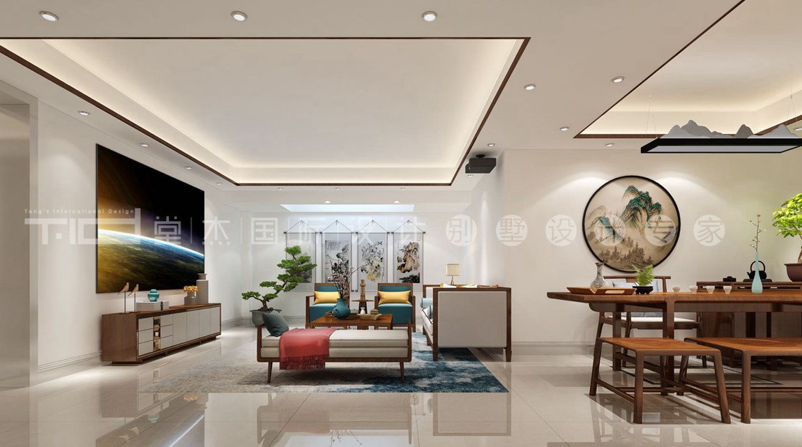 新中式风格-太湖锦绣园-独栋别墅-500平-客厅-装修效果图