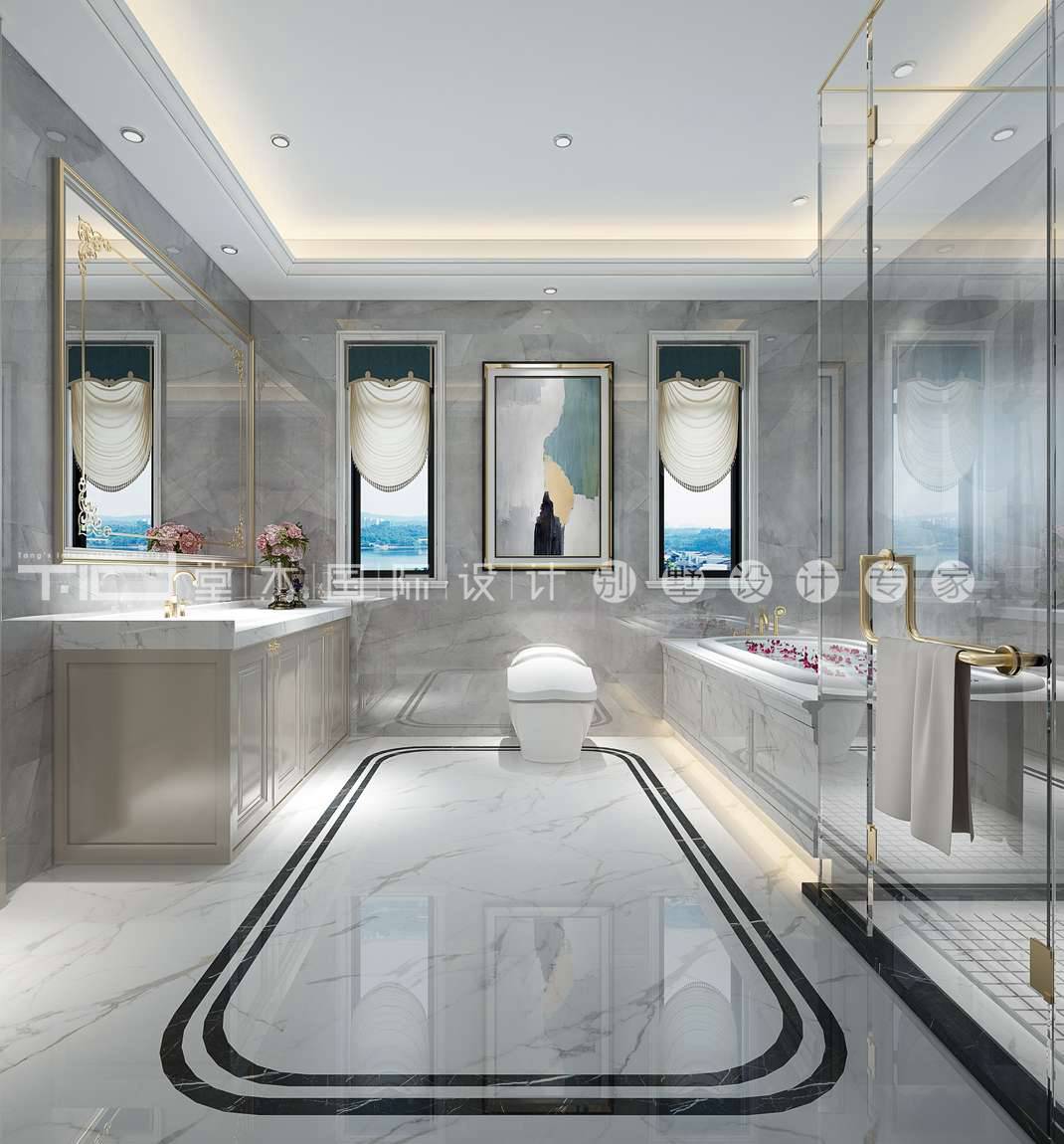 现代轻奢风格-印象剑桥-独栋别墅-500平-卫生间-装修效果图