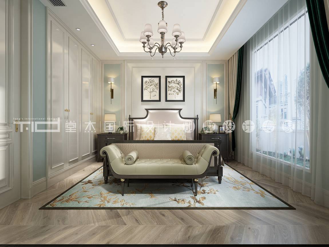 现代轻奢风格-印象剑桥-独栋别墅-500平-卧室-装修效果图