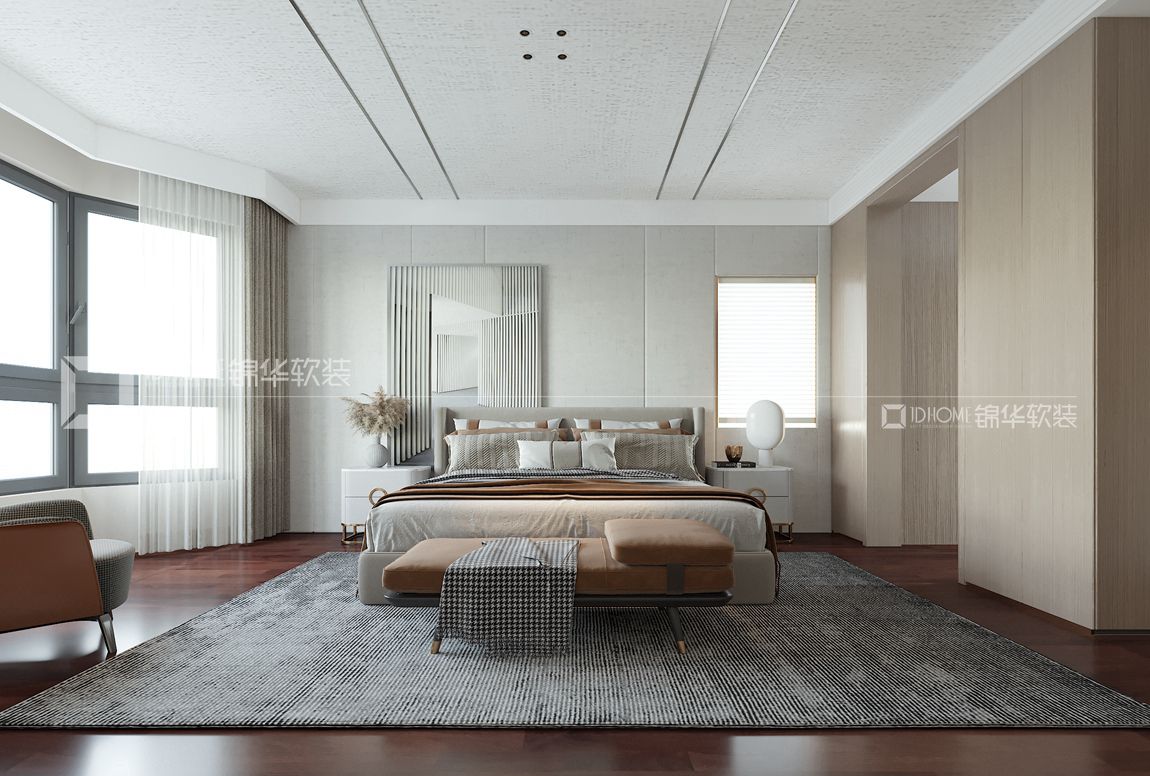 现代极简风格-百和国际花园-四室两厅-228平米-卧室-装修全景效果图