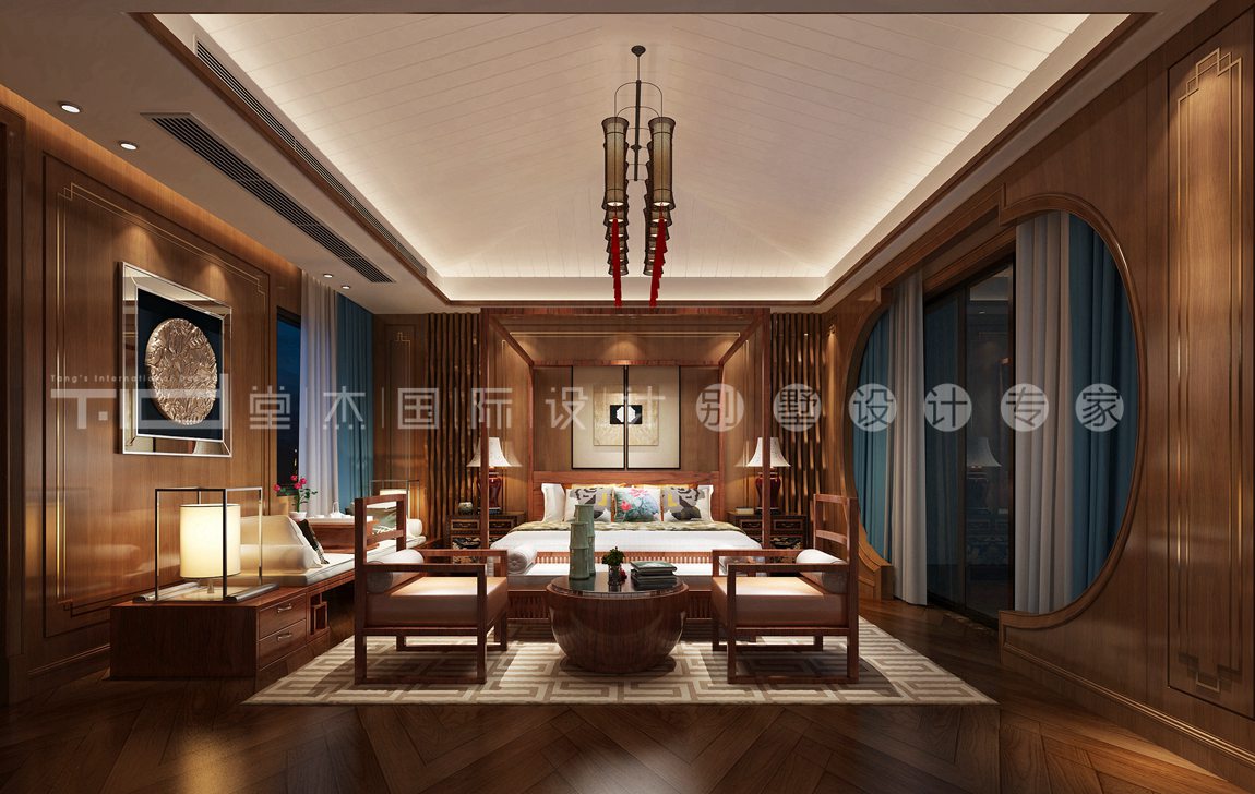 中式风格-东氿一号-别墅-318平-卧室-装修效果图