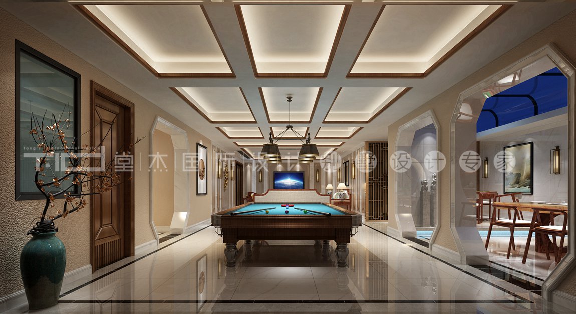 中式风格-东氿一号-别墅-318平-桌球室-装修效果图