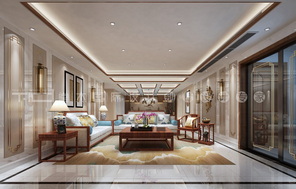 中式风格-东氿一号-别墅-318平-客厅-装修效果图