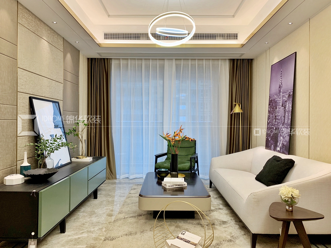 現代輕奢風格-鳳起和鳴-三室兩廳-120平-客廳-裝修實景效果圖