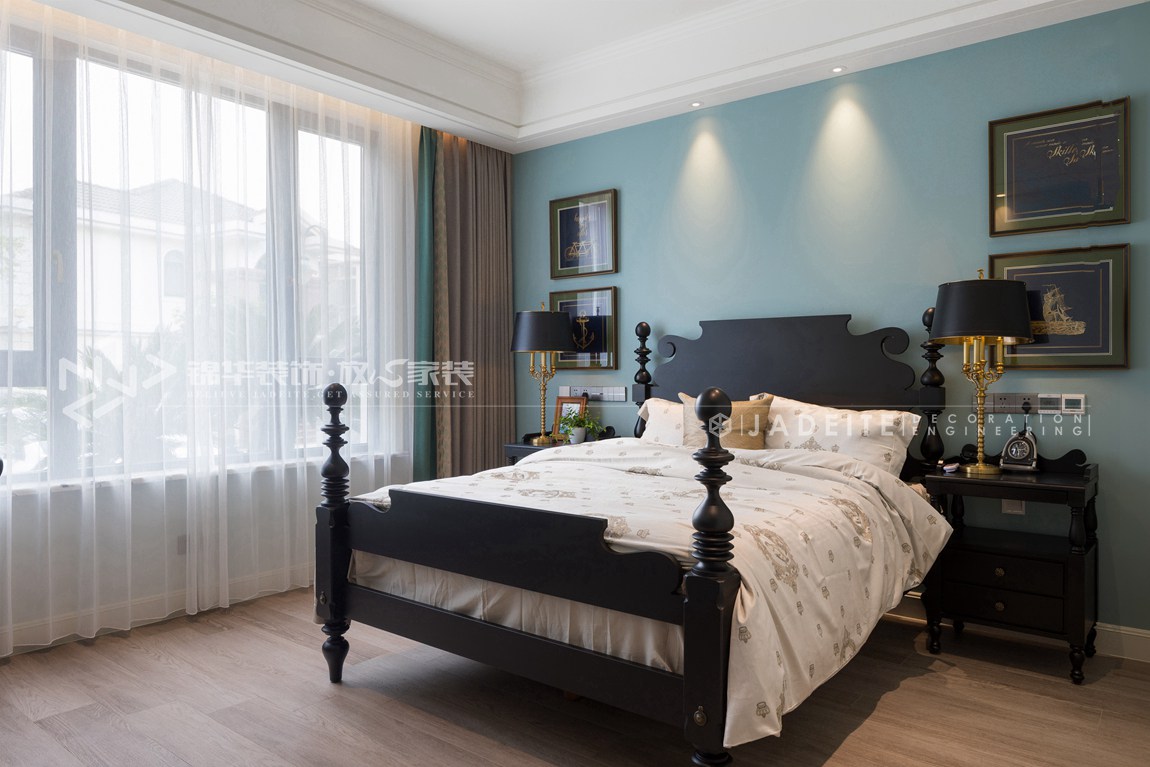 现代美式风格-名豪山庄-别墅-450平-卧室-装修实景效果图
