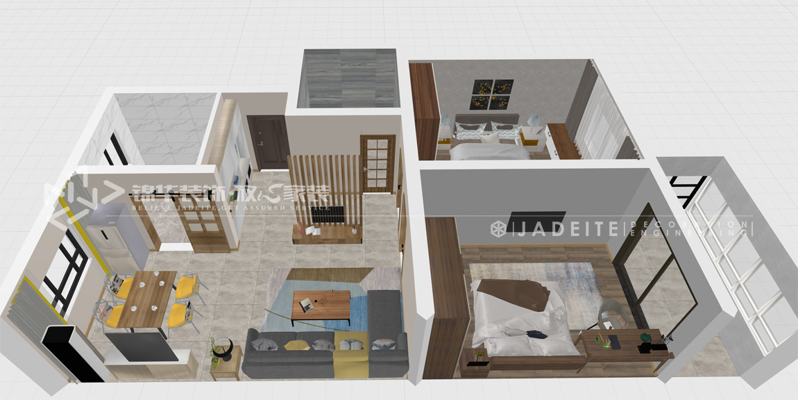 北欧-东虹花园-80平-两室两厅-3D户型图