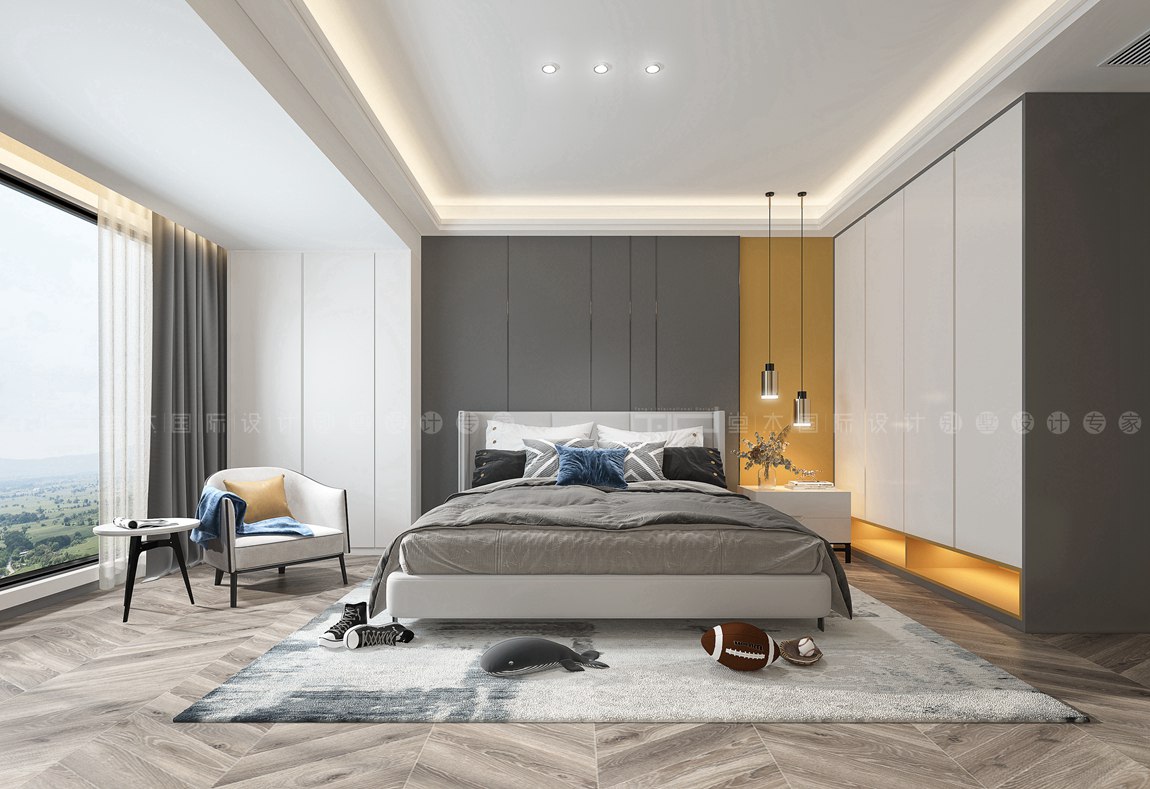 现代风格-长泰国际-别墅-400平-卧室-装修效果图