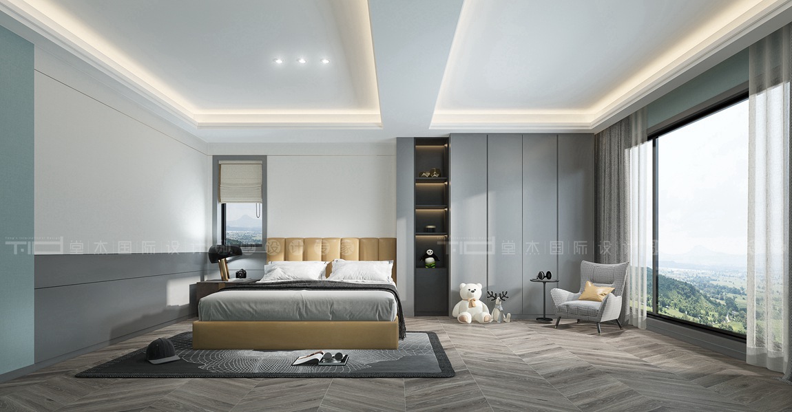 现代风格-长泰国际-别墅-400平-卧室-装修效果图