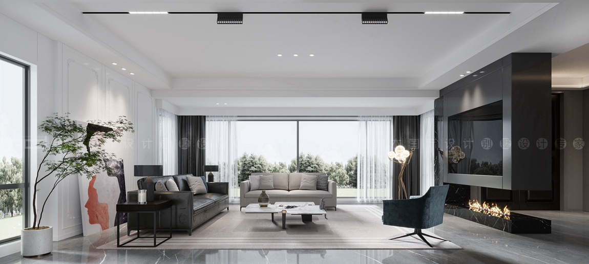 现代风格-长泰国际-别墅-400平-客厅-装修效果图