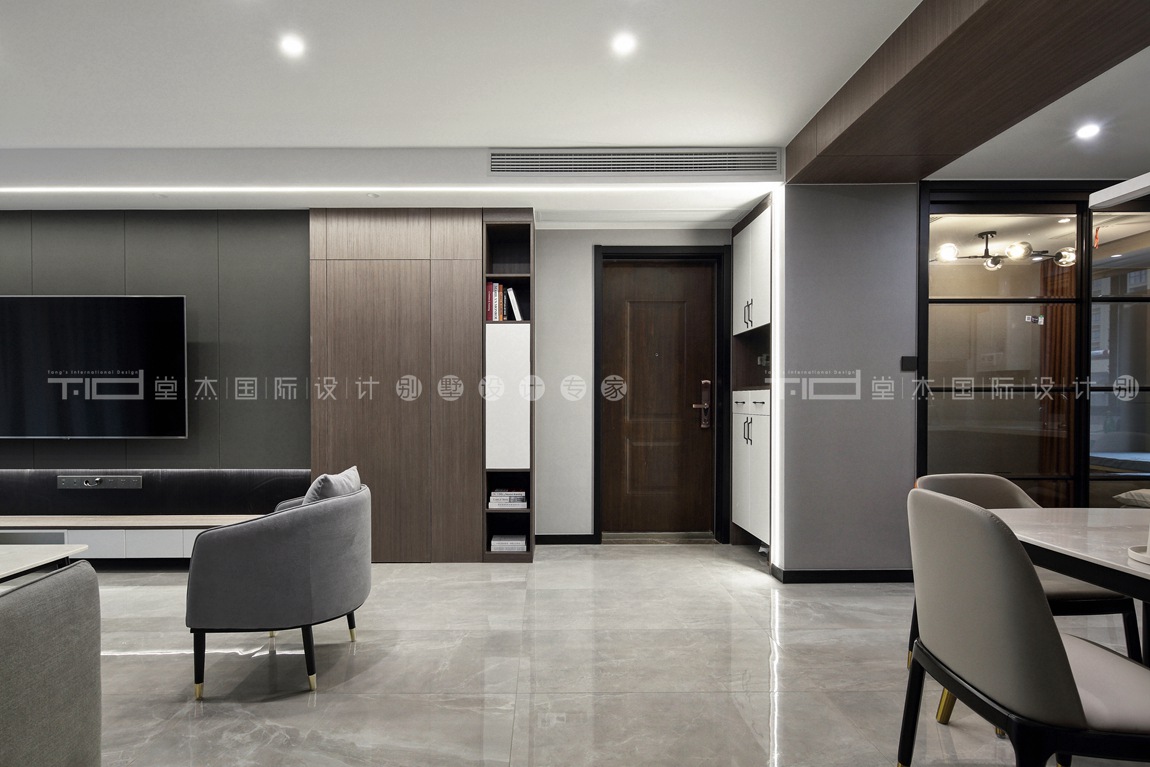 现代风格-江南府-公寓-118平-客厅-装修实景效果图
