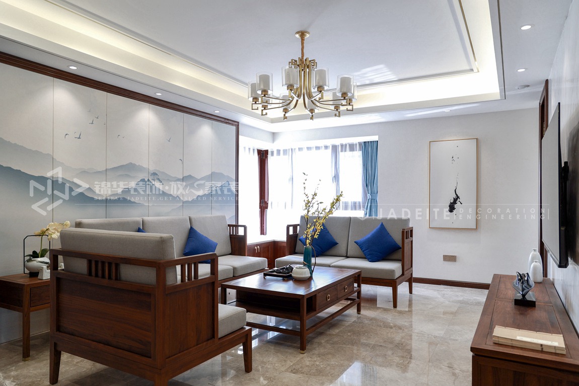 新中式风格-玉兰公馆-三室两厅-105平-装修实景效果图  