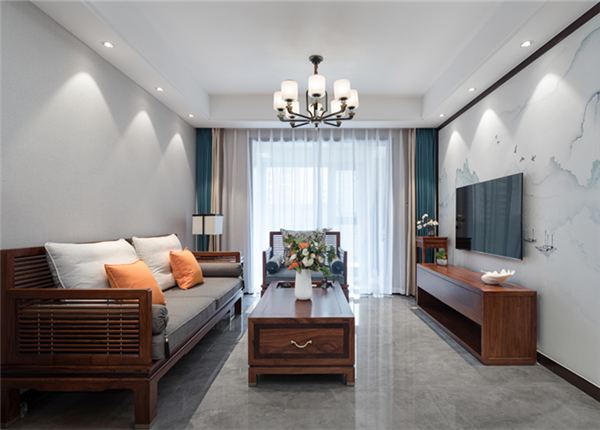 新中式风格-瑷颐湾-两室两厅-89平-装修实景效果图