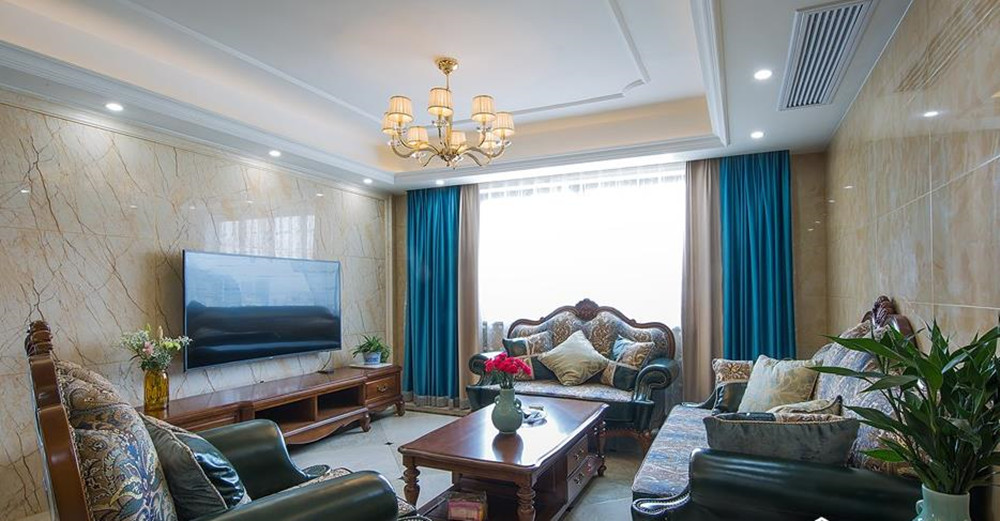 美式风格-红豆香江豪庭-三室两厅- 124 平-装修效果实景图