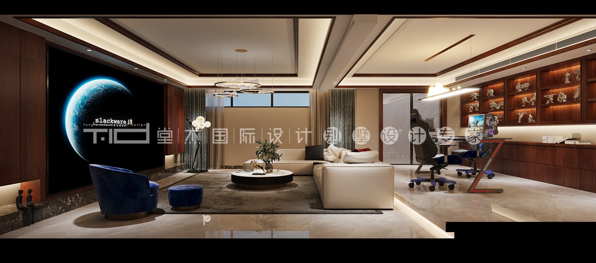 中式风格-洛社上院-联排别墅-400平-装修效果图 