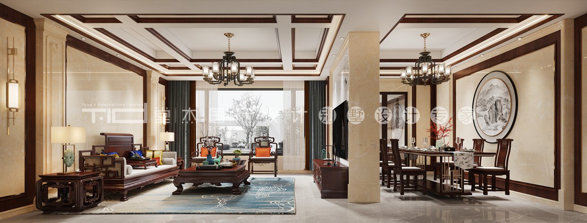 中式风格-洛社上院-联排别墅-400平-装修效果图装修-别墅-新中式