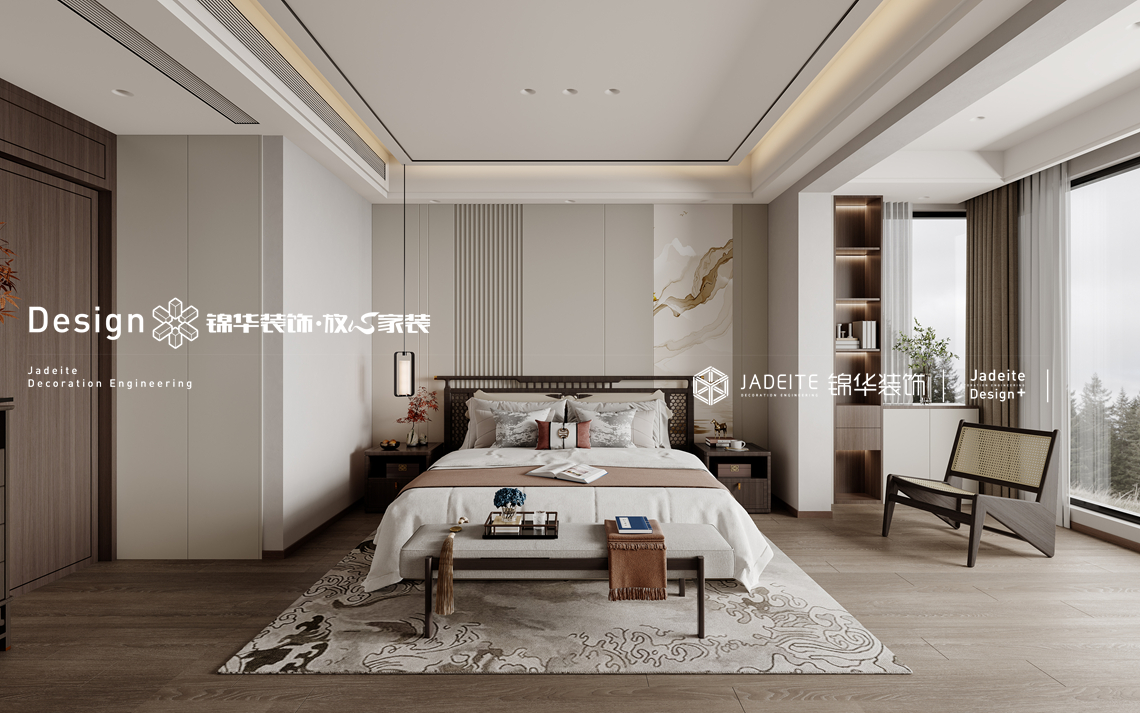 新中式风-天敔湾-四室两厅两卫-300㎡-装修效果图装修-四室两厅-新中式