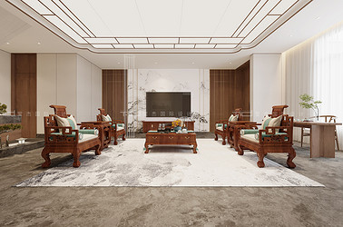 中式风格-龙山豪庭-别墅-1000平-装修效果图