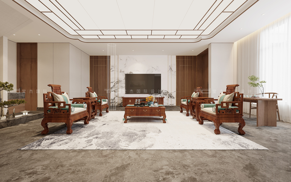 中式风格-龙山豪庭-别墅-1000平-装修效果图装修-别墅-新中式