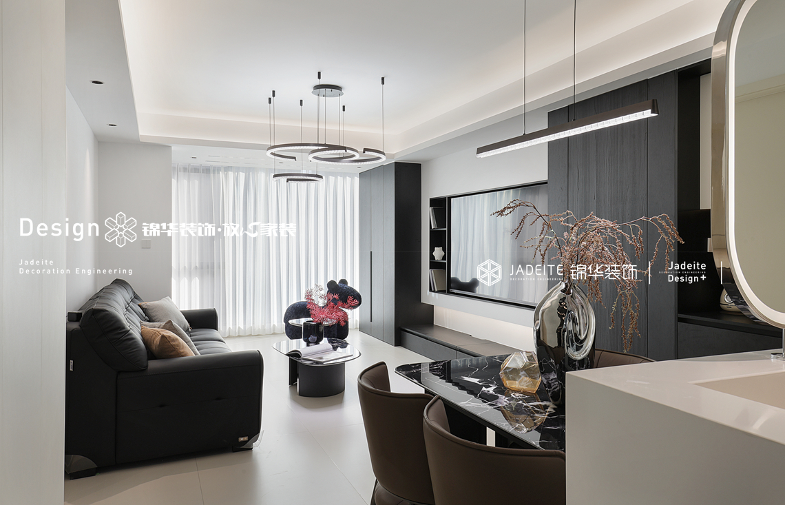 黑白现代-华君湖湾-三室两厅两卫-108平-装修实景图装修-三室两厅-现代简约