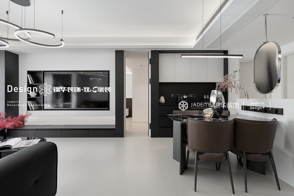 黑白现代-华君湖湾-三室两厅两卫-108平-装修实景图装修-三室两厅-现代简约