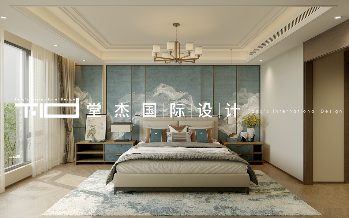  新中式-山水湖滨-独栋别墅-920㎡-装修效果图装修-别墅-新中式