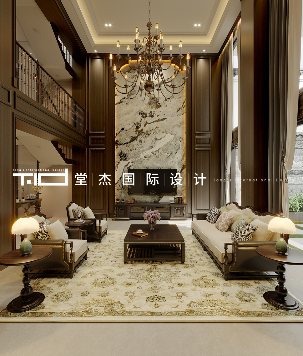 美式风格-中堂院墅-联排别墅-450㎡-装修效果图