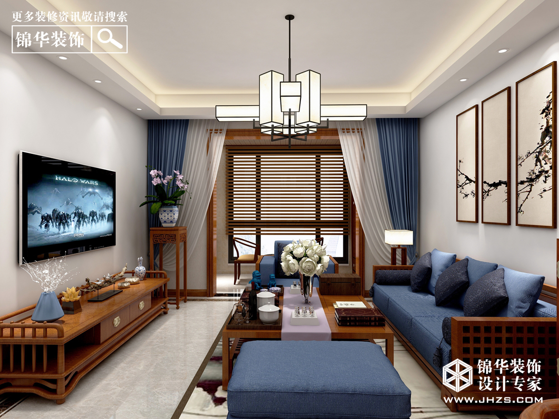 新中式风格-智慧城-四室两厅-装修实景效果图 