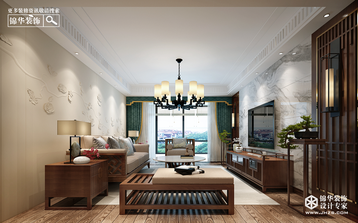 新中式风格-天山绿洲-三室两厅-360°全景装修实景效果图