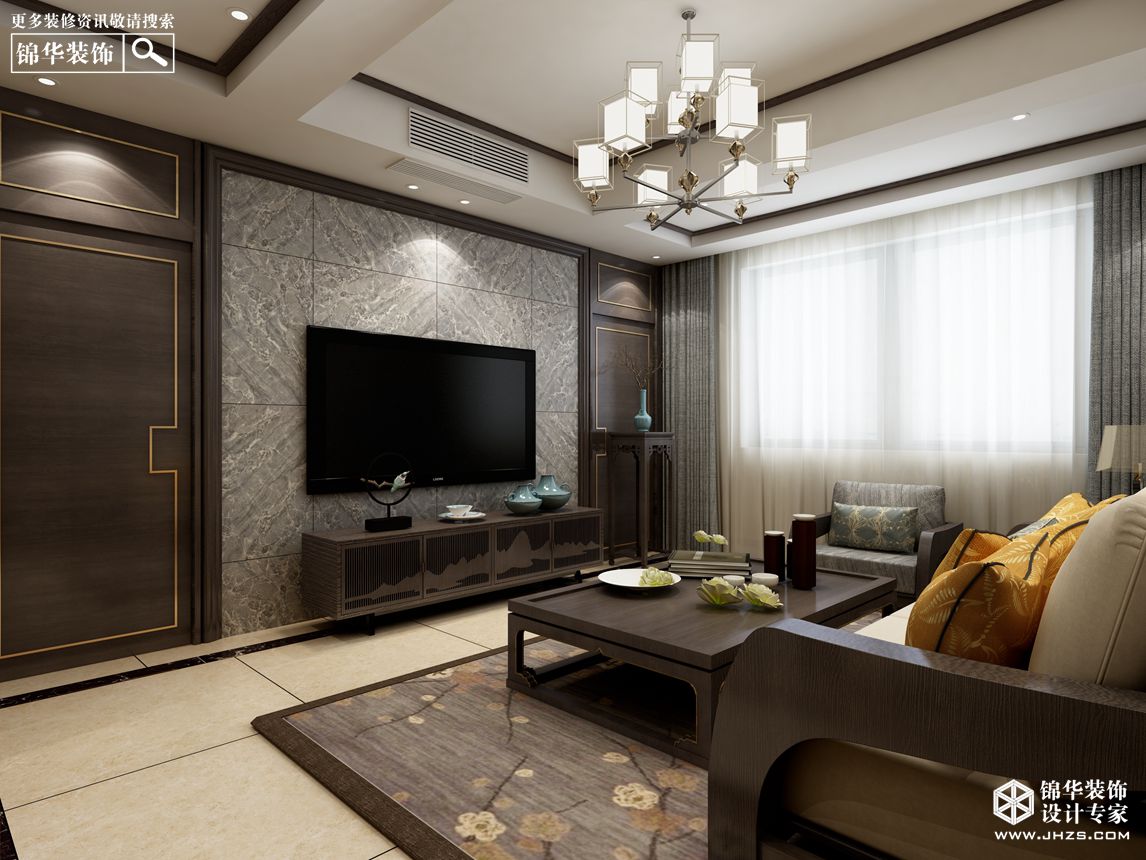 新中式风格-锦绣湖畔-三室两厅-130㎡-装修实景效果图