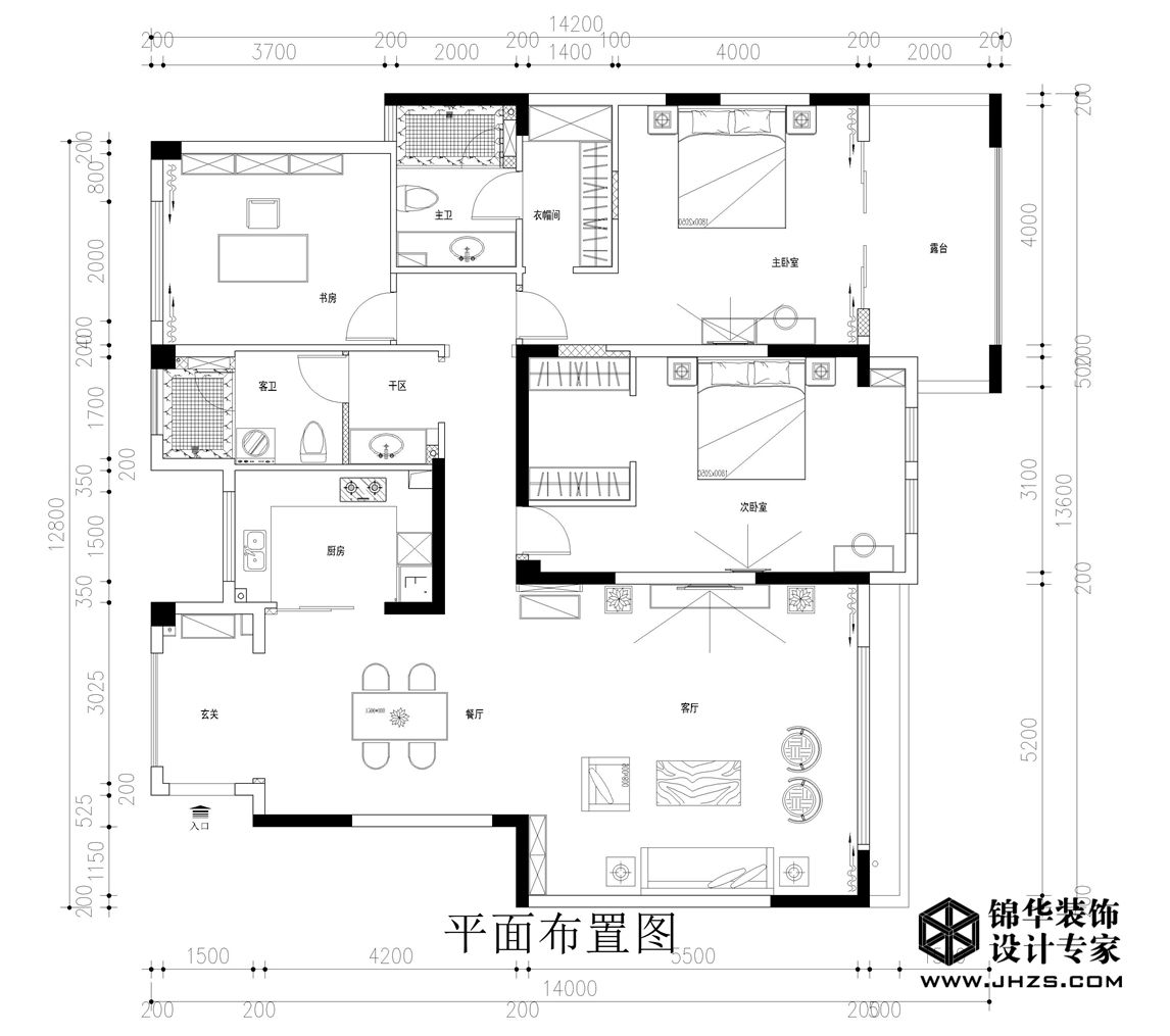 新中式-孔雀城-三室两厅-150㎡装修-三室两厅-新中式