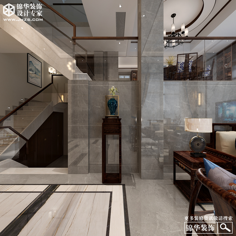 新中式-秀水华庭-四室两厅+地下室-350㎡装修-大户型-新中式
