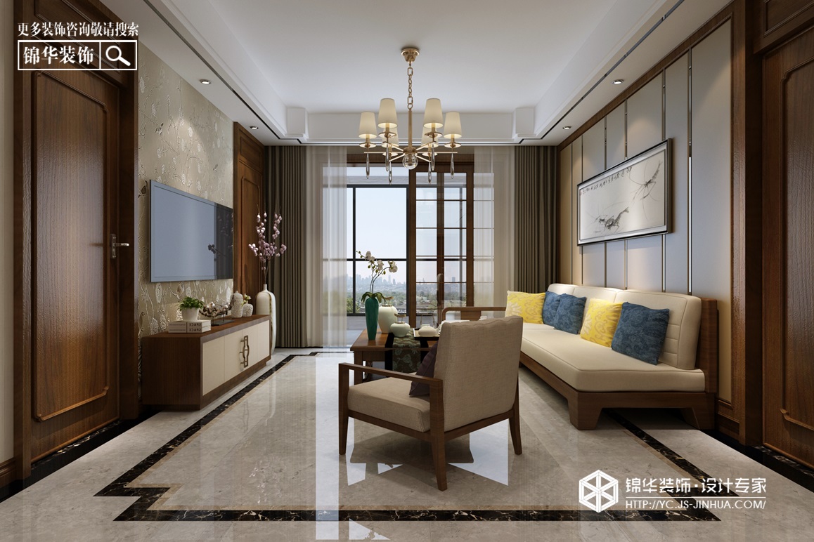 新中式风格-建湖·御景城-三室两厅-128㎡装修实景效果图装修-三室两厅-新中式