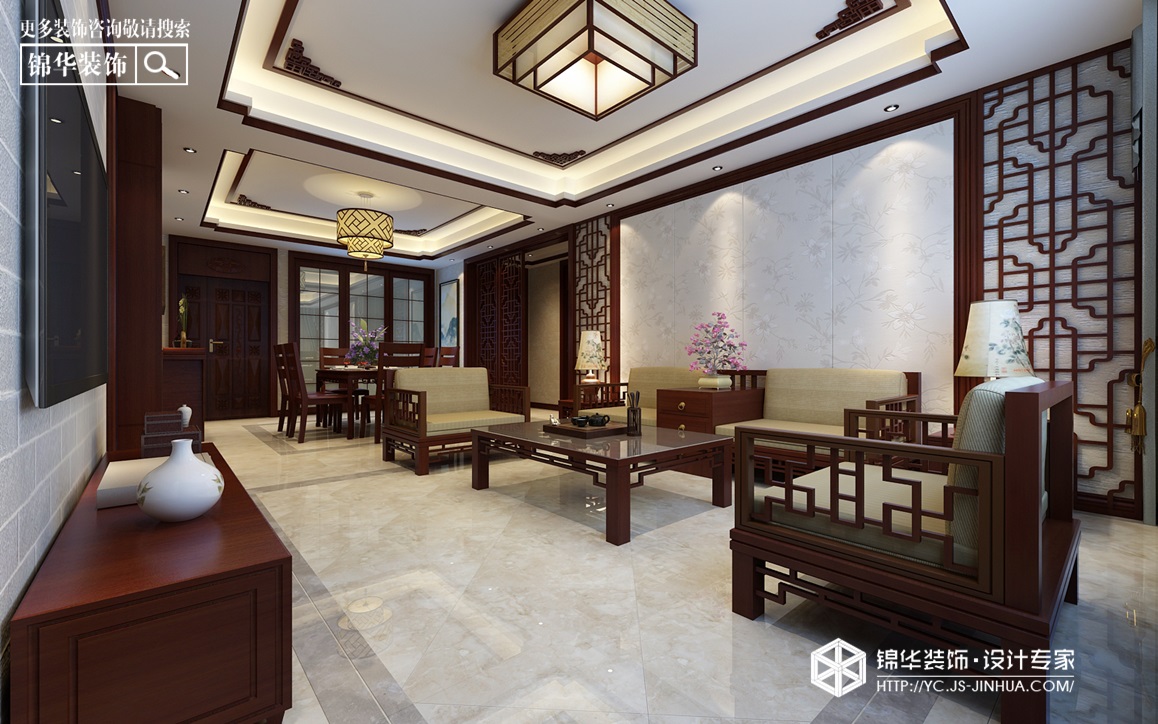 新中式风格-悦珑湾-三室两厅-130㎡装修实景效果图装修-三室两厅-新中式